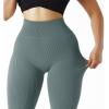 imageSUUKSESS Women Ribbed Seamless Leggings High Waisted Workout Gym Yoga Pants18 Light Green