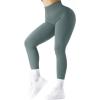 imageSUUKSESS Women Ribbed Seamless Leggings High Waisted Workout Gym Yoga Pants18 Light Green
