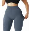 imageSUUKSESS Women Ribbed Seamless Leggings High Waisted Workout Gym Yoga Pants18 Navy Blue