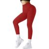imageSUUKSESS Women Ribbed Seamless Leggings High Waisted Workout Gym Yoga Pants18 Red