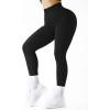 imageSUUKSESS Women Ribbed Seamless Leggings High Waisted Workout Gym Yoga PantsBlack