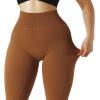 imageSUUKSESS Women Ribbed Seamless Leggings High Waisted Workout Gym Yoga PantsBrown