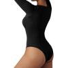 imageSUUKSESS Women Ribbed Seamless Long Sleeve Bodysuit Square Scoop Notch Neck BodysuitNotch Black