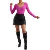 imageSUUKSESS Women Ribbed Seamless Long Sleeve Bodysuit Square Scoop Notch Neck BodysuitNotch Hot Pink