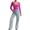 imageSUUKSESS Women Ribbed Seamless Long Sleeve Bodysuit Square Scoop Notch Neck BodysuitNotch Hot Pink