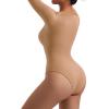 imageSUUKSESS Women Ribbed Seamless Long Sleeve Bodysuit Square Scoop Notch Neck BodysuitNotch Khaki