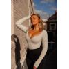 imageSUUKSESS Women Ribbed Seamless Long Sleeve Bodysuit Square Scoop Notch Neck BodysuitNotch Light Grey