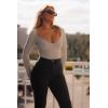 imageSUUKSESS Women Ribbed Seamless Long Sleeve Bodysuit Square Scoop Notch Neck BodysuitNotch Light Grey