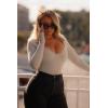 imageSUUKSESS Women Ribbed Seamless Long Sleeve Bodysuit Square Scoop Notch Neck BodysuitNotch Light Grey