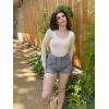imageSUUKSESS Women Ribbed Seamless Long Sleeve Bodysuit Square Scoop Notch Neck BodysuitScoop Beige