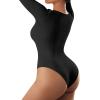 imageSUUKSESS Women Ribbed Seamless Long Sleeve Bodysuit Square Scoop Notch Neck BodysuitScoop Black