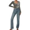 imageSUUKSESS Women Ribbed Seamless Long Sleeve Bodysuit Square Scoop Notch Neck BodysuitScoop Grey