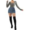 imageSUUKSESS Women Ribbed Seamless Long Sleeve Bodysuit Square Scoop Notch Neck BodysuitScoop Grey