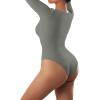 imageSUUKSESS Women Ribbed Seamless Long Sleeve Bodysuit Square Scoop Notch Neck BodysuitScoop Grey