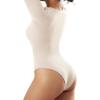 imageSUUKSESS Women Ribbed Seamless Long Sleeve Bodysuit Square Scoop Notch Neck BodysuitSquare Beige