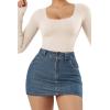 imageSUUKSESS Women Ribbed Seamless Long Sleeve Bodysuit Square Scoop Notch Neck BodysuitSquare Beige