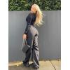 imageSUUKSESS Women Ribbed Seamless Long Sleeve Bodysuit Square Scoop Notch Neck BodysuitSquare Black