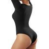 imageSUUKSESS Women Ribbed Seamless Long Sleeve Bodysuit Square Scoop Notch Neck BodysuitSquare Black