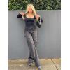 imageSUUKSESS Women Ribbed Seamless Long Sleeve Bodysuit Square Scoop Notch Neck BodysuitSquare Black
