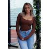 imageSUUKSESS Women Ribbed Seamless Long Sleeve Bodysuit Square Scoop Notch Neck BodysuitSquare Brown