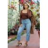imageSUUKSESS Women Ribbed Seamless Long Sleeve Bodysuit Square Scoop Notch Neck BodysuitSquare Brown