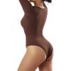 imageSUUKSESS Women Ribbed Seamless Long Sleeve Bodysuit Square Scoop Notch Neck BodysuitSquare Brown