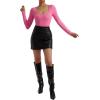 imageSUUKSESS Women Ribbed Seamless Long Sleeve Bodysuit Square Scoop Notch Neck BodysuitSquare Hot Pink