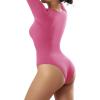 imageSUUKSESS Women Ribbed Seamless Long Sleeve Bodysuit Square Scoop Notch Neck BodysuitSquare Hot Pink