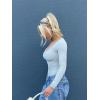 imageSUUKSESS Women Ribbed Seamless Long Sleeve Bodysuit Square Scoop Notch Neck BodysuitSquare Light Grey