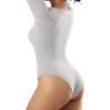 imageSUUKSESS Women Ribbed Seamless Long Sleeve Bodysuit Square Scoop Notch Neck BodysuitSquare Light Grey