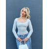 imageSUUKSESS Women Ribbed Seamless Long Sleeve Bodysuit Square Scoop Notch Neck BodysuitSquare Light Grey