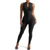 imageSUUKSESS Women Ribbed Seamless One Piece Jumpsuits Zip Up Sexy Bodycon Romper1 Black