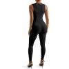 imageSUUKSESS Women Ribbed Seamless One Piece Jumpsuits Zip Up Sexy Bodycon Romper1 Black