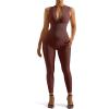 imageSUUKSESS Women Ribbed Seamless One Piece Jumpsuits Zip Up Sexy Bodycon Romper1 Brown