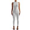 imageSUUKSESS Women Ribbed Seamless One Piece Jumpsuits Zip Up Sexy Bodycon Romper1 Grey
