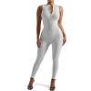 imageSUUKSESS Women Ribbed Seamless One Piece Jumpsuits Zip Up Sexy Bodycon Romper1 Grey