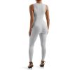 imageSUUKSESS Women Ribbed Seamless One Piece Jumpsuits Zip Up Sexy Bodycon Romper1 Grey