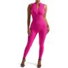 imageSUUKSESS Women Ribbed Seamless One Piece Jumpsuits Zip Up Sexy Bodycon Romper1 Hot Pink