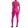 imageSUUKSESS Women Ribbed Seamless One Piece Jumpsuits Zip Up Sexy Bodycon Romper1 Hot Pink