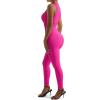 imageSUUKSESS Women Ribbed Seamless One Piece Jumpsuits Zip Up Sexy Bodycon Romper1 Hot Pink