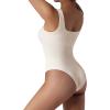 imageSUUKSESS Women Ribbed Sexy Bodysuit Sleeveless Square Neck Padded Tank Top1 Beige