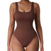 imageSUUKSESS Women Ribbed Sexy Bodysuit Sleeveless Square Neck Padded Tank Top1 Black Brown