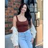 imageSUUKSESS Women Ribbed Sexy Bodysuit Sleeveless Square Neck Padded Tank Top1 Black Brown