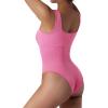 imageSUUKSESS Women Ribbed Sexy Bodysuit Sleeveless Square Neck Padded Tank Top1 Black Hotpink
