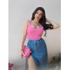 imageSUUKSESS Women Ribbed Sexy Bodysuit Sleeveless Square Neck Padded Tank Top1 Black Hotpink