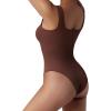 imageSUUKSESS Women Ribbed Sexy Bodysuit Sleeveless Square Neck Padded Tank Top1 Brown