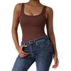 imageSUUKSESS Women Ribbed Sexy Bodysuit Sleeveless Square Neck Padded Tank Top1 Brown