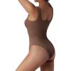imageSUUKSESS Women Ribbed Sexy Bodysuit Sleeveless Square Neck Padded Tank Top1 Coffee