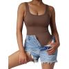 imageSUUKSESS Women Ribbed Sexy Bodysuit Sleeveless Square Neck Padded Tank Top1 Coffee