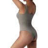 imageSUUKSESS Women Ribbed Sexy Bodysuit Sleeveless Square Neck Padded Tank Top1 Grey